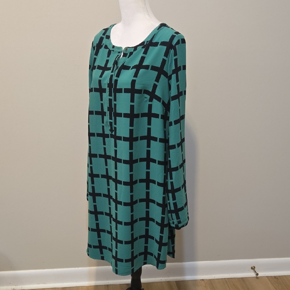 Merona Teal and Black Geometric Long Sleeve Dress